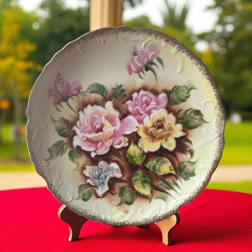 Vintage Hand-Painted Decorative Plate – 8.25" Porcelain Wall Plate with Holes